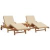 vidaXL Ligstoel 3 st Massief Acaciahout Beige