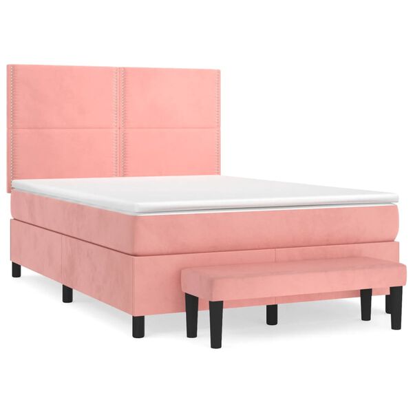 vidaXL Boxspring met matras fluweel roze 140x200 cm
