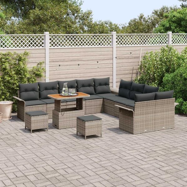 vidaXL Tuinbankenset met kussen 13 pcs Grijs poly rattan