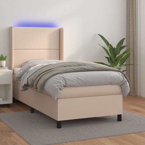 vidaXL Boxspring met matras en LED kunstleer cappuccinokleur 100x200cm