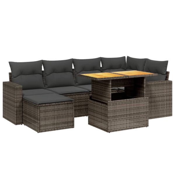 vidaXL 7-delige Loungeset met kussens poly rattan grijs