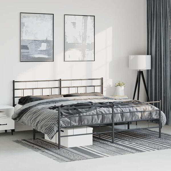 vidaXL Bedframe met hoofd- en voeteneinde metaal zwart 183x213 cm