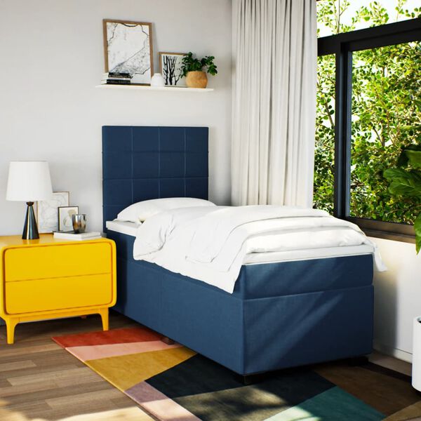 vidaXL Boxspring met matras stof blauw 90x190 cm