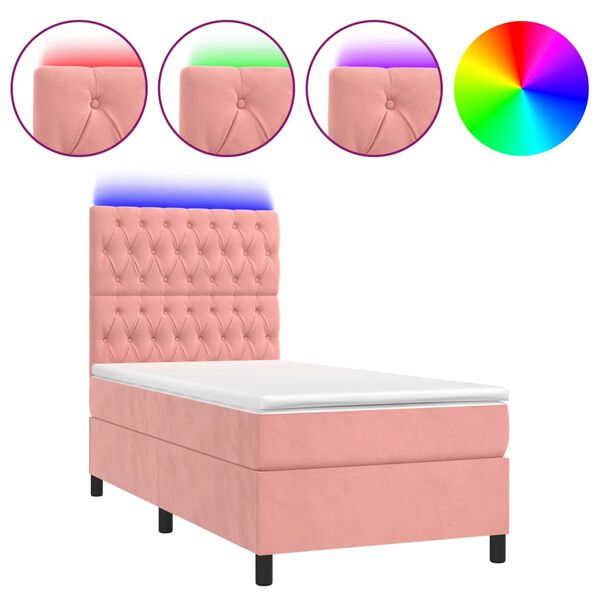 vidaXL Boxspring met matras en LED fluweel roze 90x200 cm