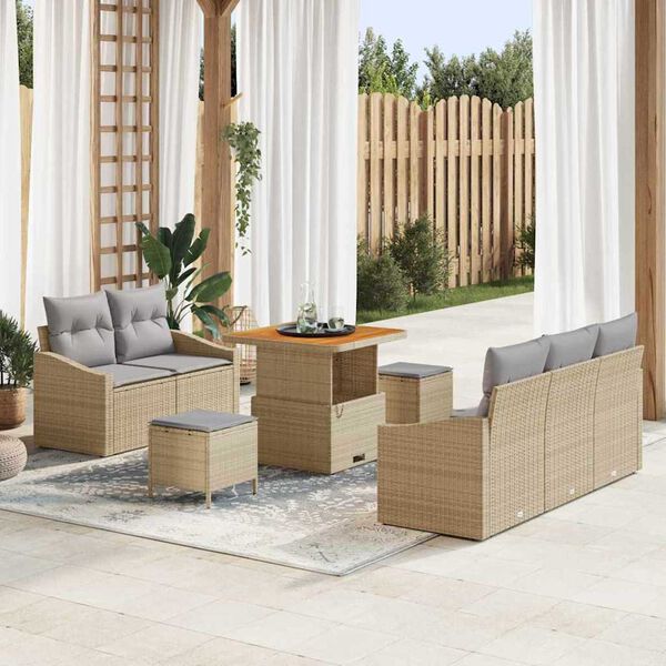 vidaXL Tuin Sofa Set met kussen met opslag 8 pcs Beige en Licht Grijs