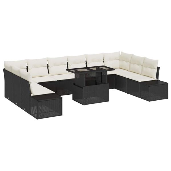 vidaXL Tuin Sofa Set met kussen met opslag 11 pcs Zwart en cr&egrave;me