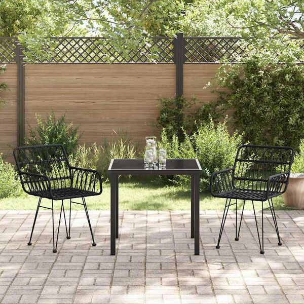 vidaXL Tuin eettafelset 3 pcs Zwart Gepoedercoat staal