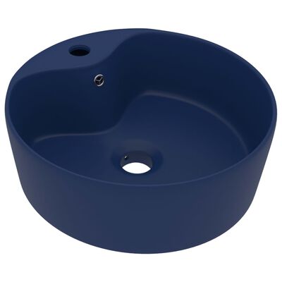 vidaXL Wastafel met overloop 36x13 cm keramiek mat donkerblauw