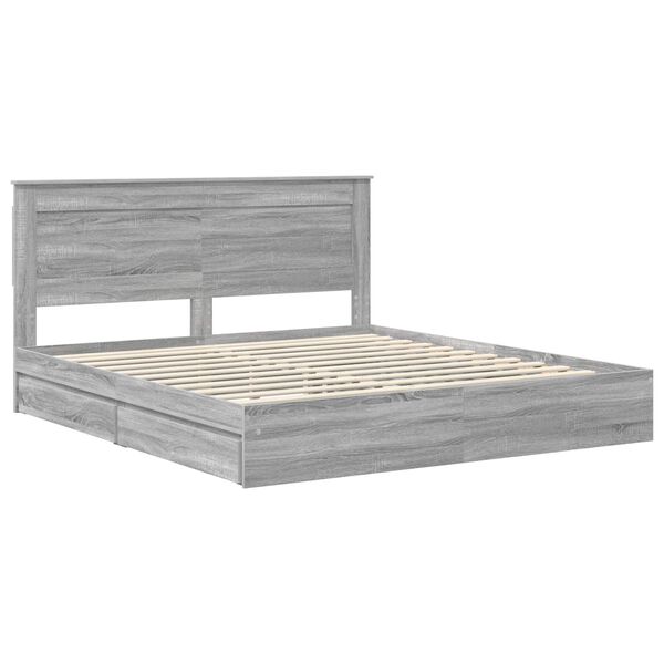vidaXL Opslag bed met lade Grijs Sonoma 200 x 200 cm Bewerkt hout