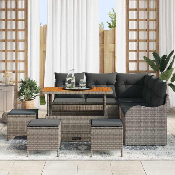 vidaXL Tuin Sofa Set 9 pcs Grijs poly rattan