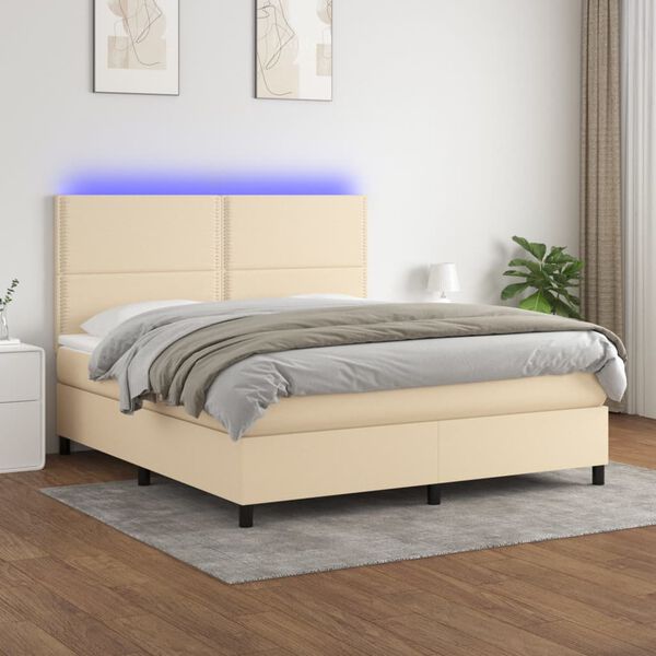 vidaXL Boxspring met matras en LED stof cr&egrave;mekleurig 160x200 cm