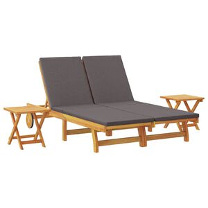 vidaXL Ligstoel met kussen Donkergrijs Massief Acaciahout