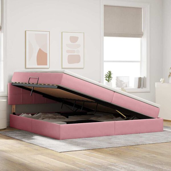 vidaXL Opslag bed met matras met hoofdeinde Roze 200 x 200 cm Fluweel
