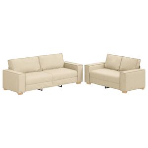 vidaXL 2-delige Loungeset met kussens stof cr&egrave;mekleurig