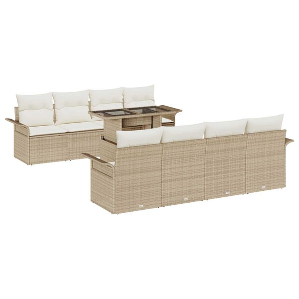 vidaXL Tuin Sofa Set met kussen met opslag 9 pcs Beige Poly Rattan