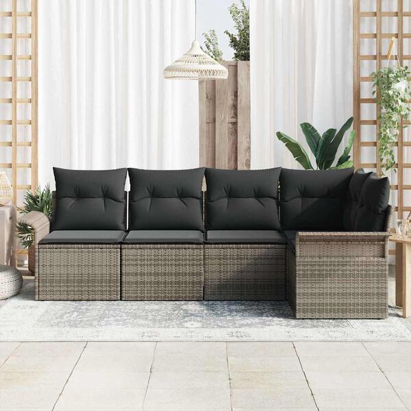 vidaXL Tuin Sofa Set met opslag 5 pcs Grijs poly rattan