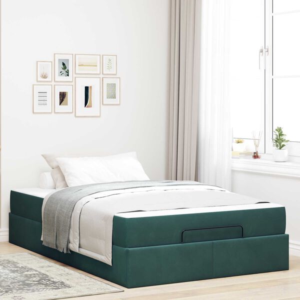 vidaXL Bedframe met matras met matras 2 pcs Groen Fluweel