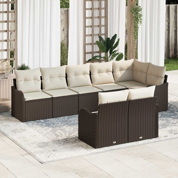 vidaXL Tuin Sofa Set met kussen 8 pcs Bruin en wit Poly riet