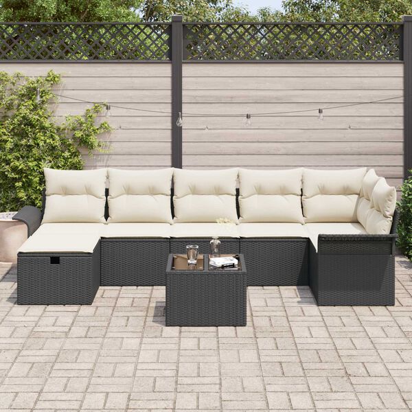 vidaXL Tuin Sofa Set met kussen met opslag 8 pcs Zwart Poly riet