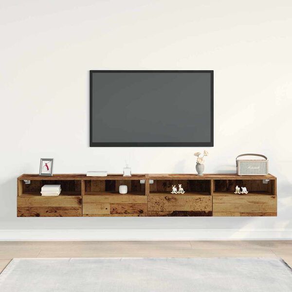 vidaXL TV Wandkast 2 pcs Oud Hout 100 x 30 x 30 cm Bewerkt hout