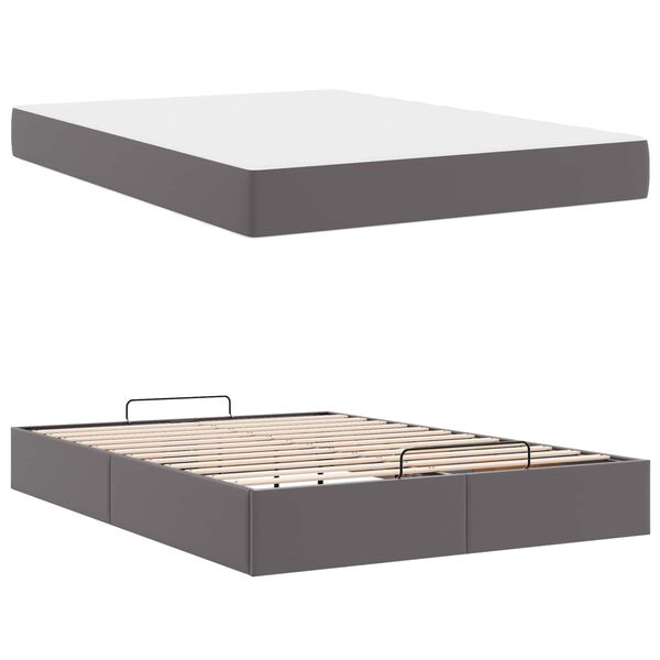 vidaXL Bedframe met matras met matras 2 pcs Grijs PVC