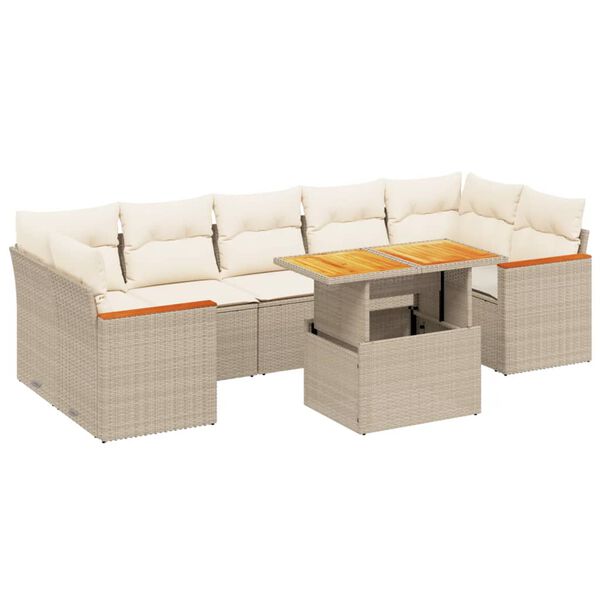 vidaXL 8-delige Loungeset met kussens poly rattan beige