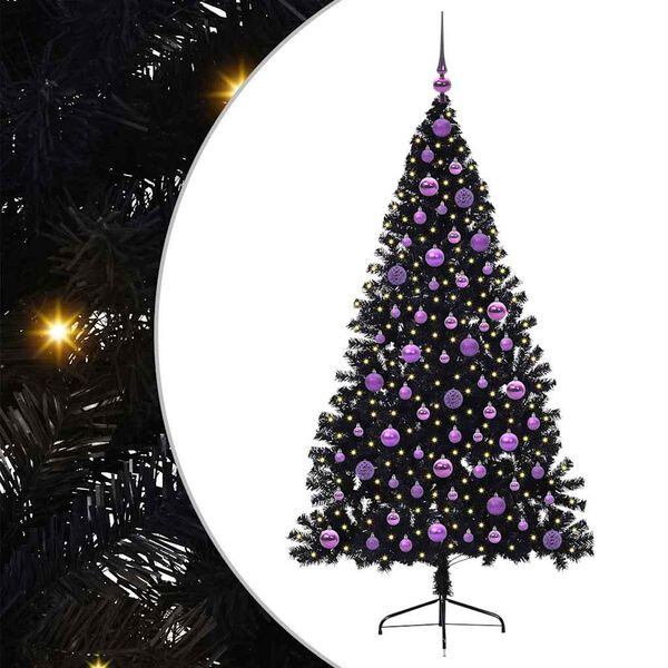 vidaXL Kunstmatig Voorverlicht Kerstboom met 300 LED Zwart 180 cm PVC
