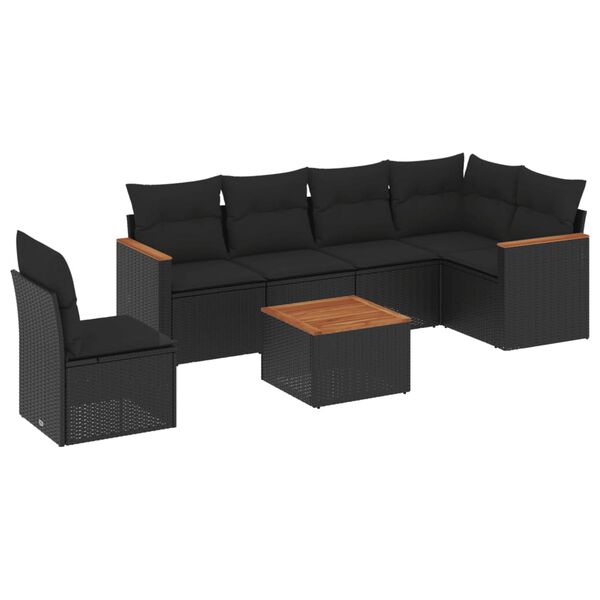 vidaXL 7-delige Loungeset met kussens poly rattan zwart