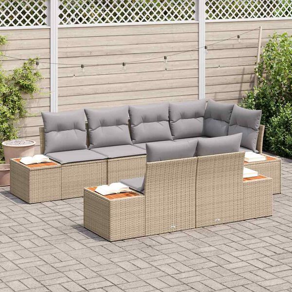 vidaXL Tuinbankenset met kussen 7 pcs Beige en Licht Grijs Polyrattan