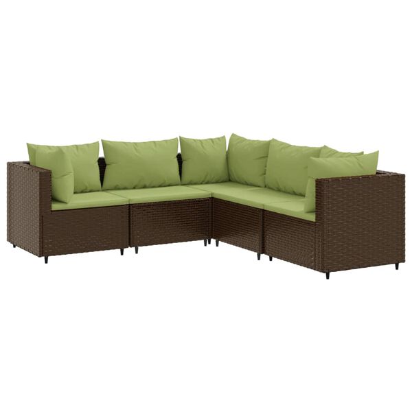 vidaXL 5-delige Loungeset met kussens poly rattan bruin