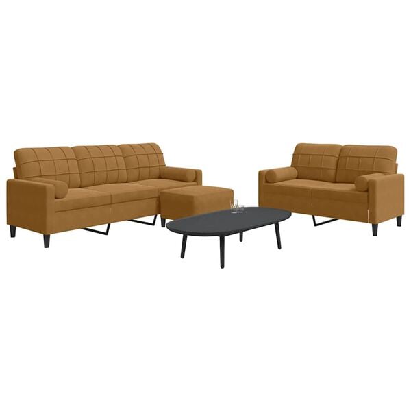 vidaXL 3-delige Loungeset met kussens en bolsters fluweel bruin