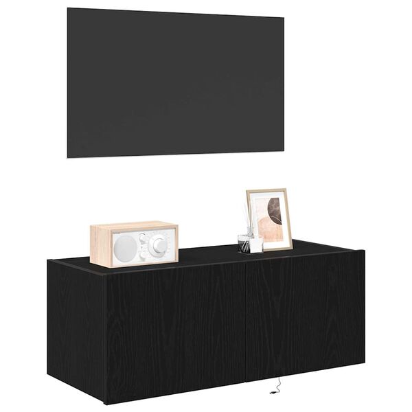 vidaXL TV Wandkast Zwart Eiken 80 x 35 x 31 cm Bewerkt hout