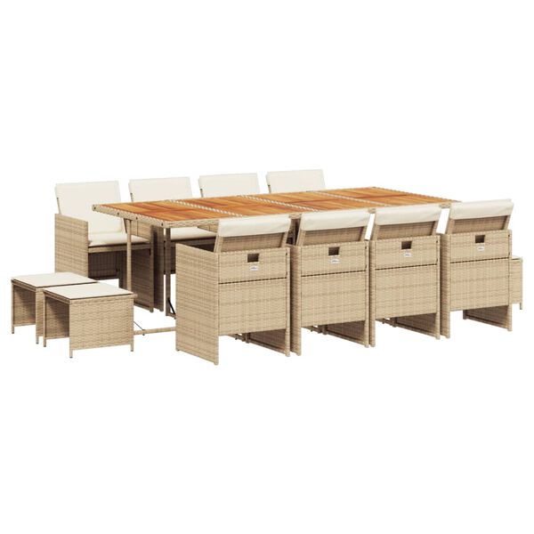 vidaXL 13-delige Tuinset met kussens poly rattan beige