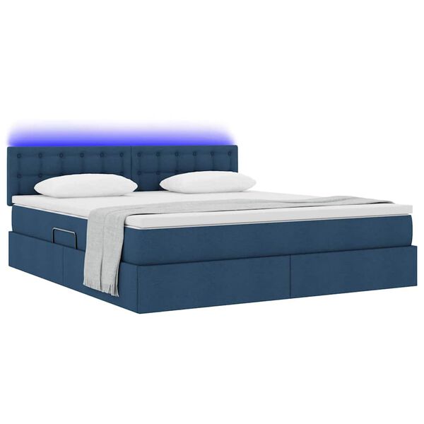 vidaXL Opbergbed met LED met matras Blauw 160 x 200 cm Polyester