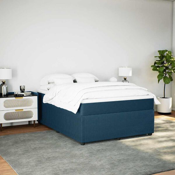 vidaXL Boxspring met matras fluweel donkerblauw 140x190 cm