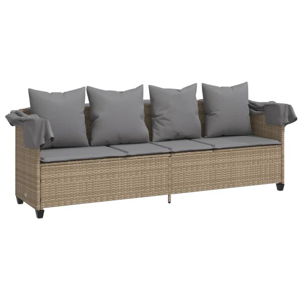 vidaXL Ligbed met luifel en kussen poly rattan beige