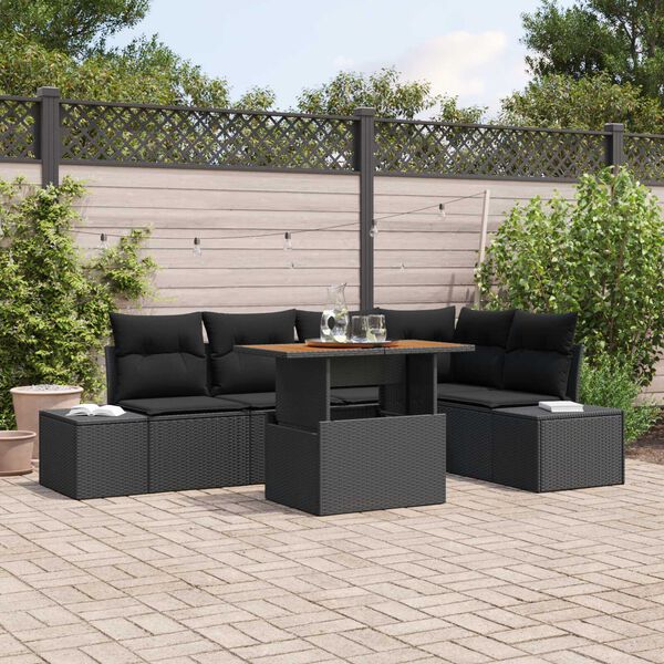 vidaXL Tuin Sofa Set met opslag 6 pcs Zwart Poly riet