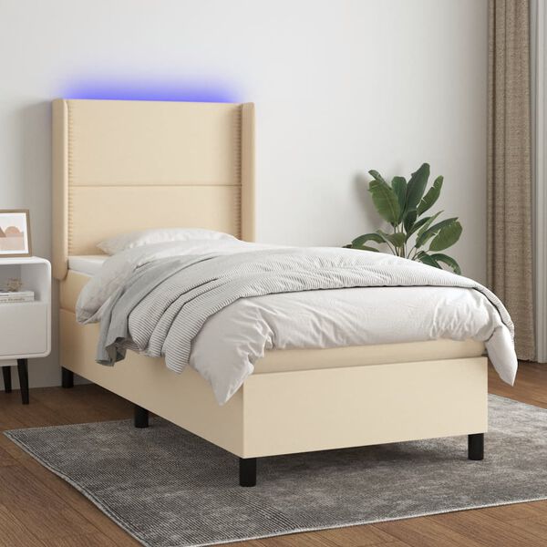 vidaXL Boxspring met matras en LED stof cr&egrave;mekleurig 90x190 cm