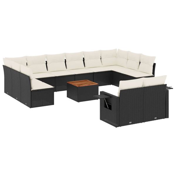 vidaXL 13-delige Loungeset met kussens poly rattan zwart