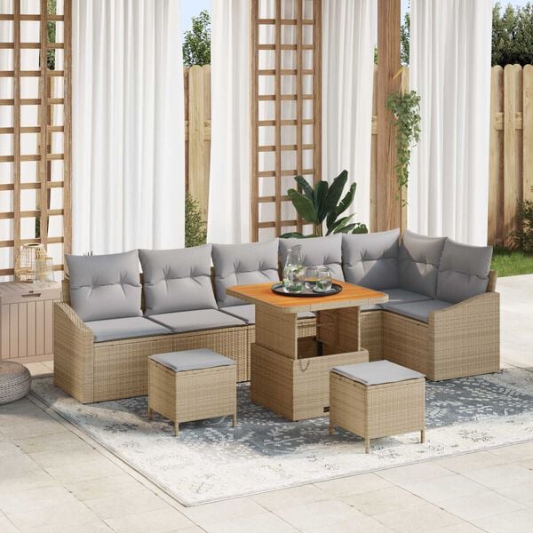 vidaXL Tuin Sofa Set met kussen 9 pcs Beige Poly riet