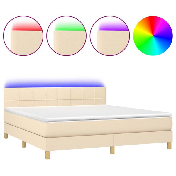 vidaXL Boxspring met matras en LED stof cr&egrave;mekleurig 180x200 cm