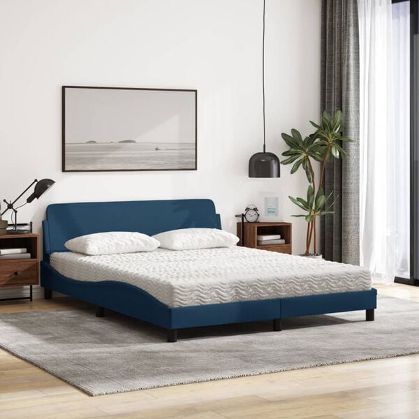 vidaXL Bed met matras "Dover" stof blauw 160x200 cm
