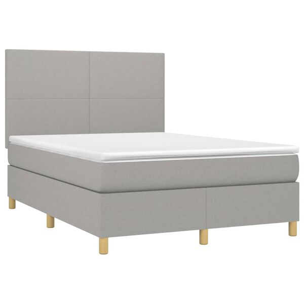 vidaXL Boxspring met matras en LED stof lichtgrijs 140x190 cm