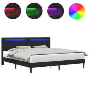 vidaXL Bedframe met LED-stripverlichting Zwart 200 x 200 cm Kunstleer