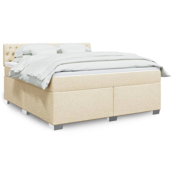vidaXL Boxspring met matras stof cr&egrave;mekleurig 180x200 cm