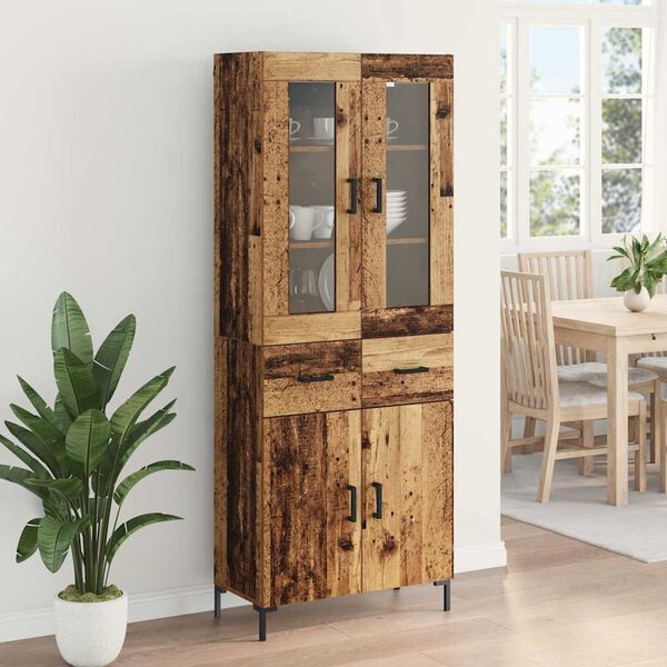vidaXL Hoge kast met lade 2 pcs Oudhout Bewerkt hout