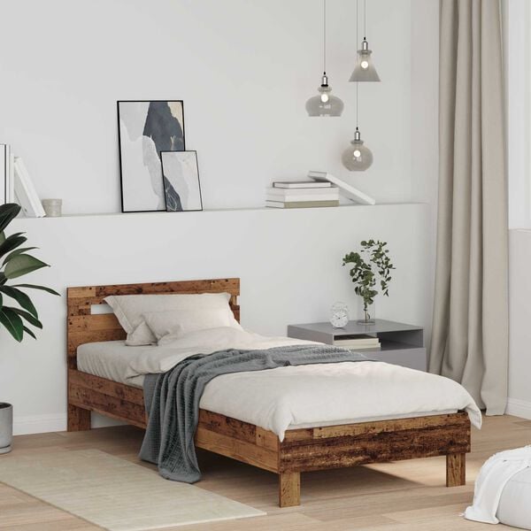 vidaXL Bedframe met hoofdeinde Oudhout 75 x 190 cm Bewerkt hout
