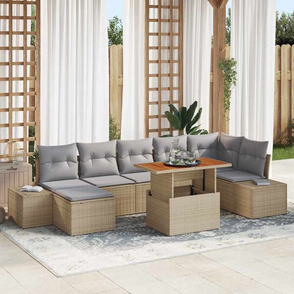 vidaXL Tuin Sofa Set met opslag 8 pcs Beige Poly riet
