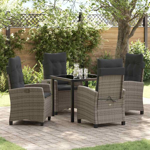 vidaXL Tuin eettafelset met kussen 5 pcs Grijs poly rattan