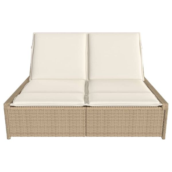 vidaXL Ligbed 2-persoons met kussens poly rattan beige